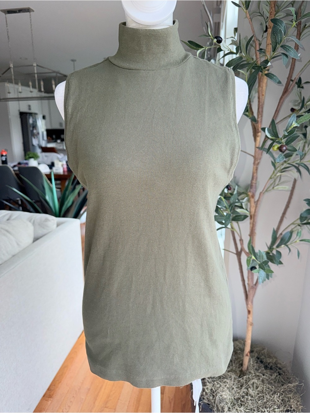 LOFT Olive Green Sleeveless Mock Neck Tank